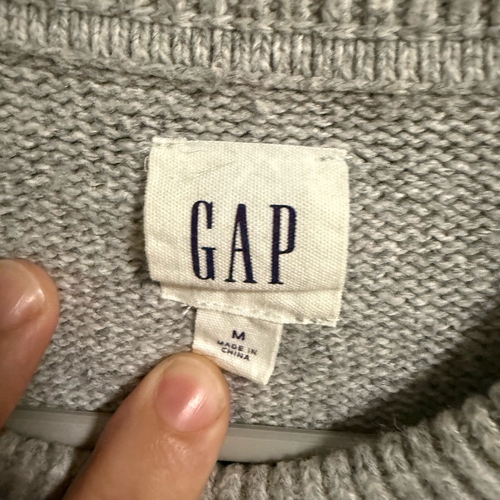 GAP Gray Crewneck Sweater w/ Striped Trim (Men’s M) - Picture 3 of 5